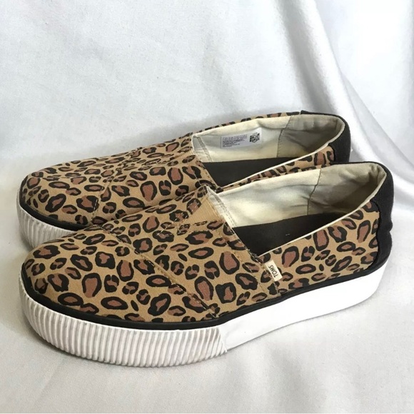 Toms Platform Slip On Sneakers Black/ Brown Cheetah Leopard Print women 8.5 - Picture 4 of 11